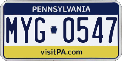 PA license plate MYG0547