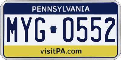 PA license plate MYG0552
