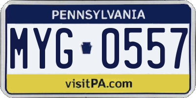 PA license plate MYG0557