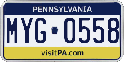 PA license plate MYG0558