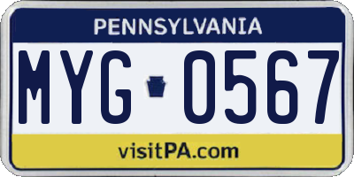 PA license plate MYG0567