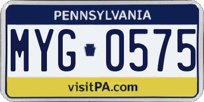 PA license plate MYG0575
