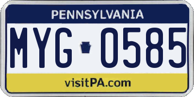 PA license plate MYG0585