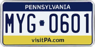 PA license plate MYG0601