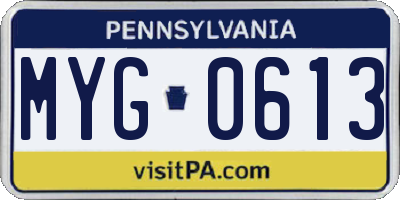 PA license plate MYG0613