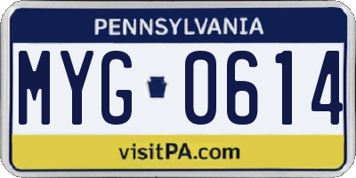 PA license plate MYG0614