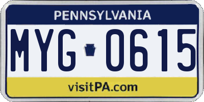 PA license plate MYG0615