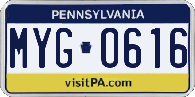 PA license plate MYG0616