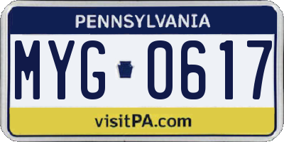 PA license plate MYG0617