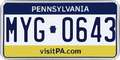 PA license plate MYG0643