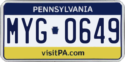 PA license plate MYG0649
