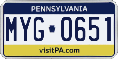 PA license plate MYG0651