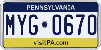 PA license plate MYG0670