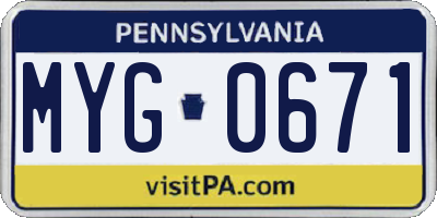 PA license plate MYG0671