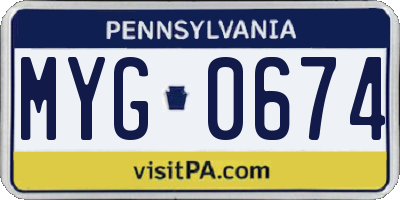 PA license plate MYG0674