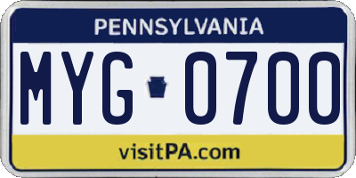 PA license plate MYG0700