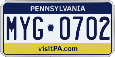 PA license plate MYG0702