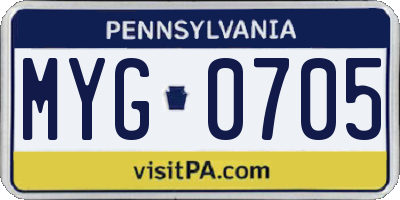 PA license plate MYG0705