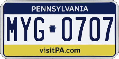 PA license plate MYG0707
