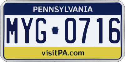 PA license plate MYG0716