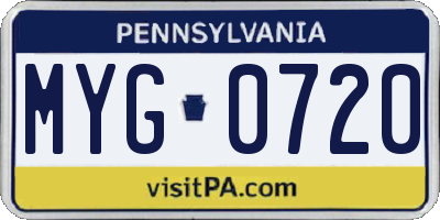 PA license plate MYG0720