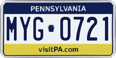 PA license plate MYG0721