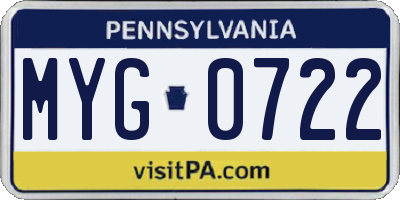 PA license plate MYG0722