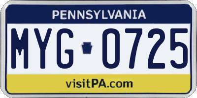 PA license plate MYG0725