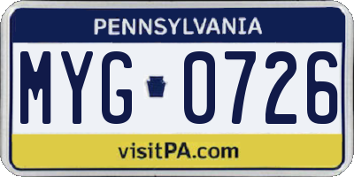 PA license plate MYG0726