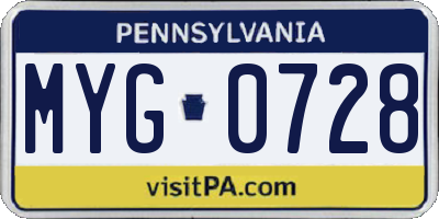 PA license plate MYG0728