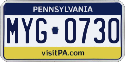 PA license plate MYG0730