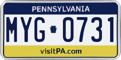 PA license plate MYG0731