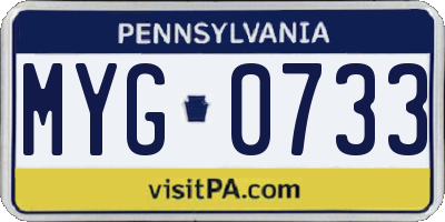 PA license plate MYG0733