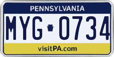 PA license plate MYG0734