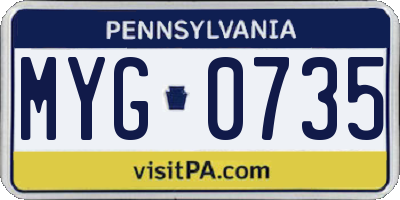PA license plate MYG0735