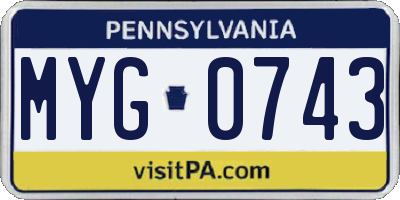 PA license plate MYG0743