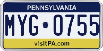 PA license plate MYG0755