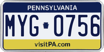PA license plate MYG0756
