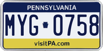 PA license plate MYG0758