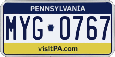 PA license plate MYG0767
