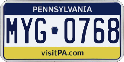 PA license plate MYG0768