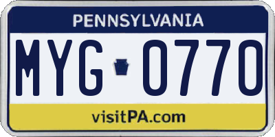 PA license plate MYG0770