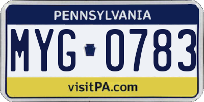 PA license plate MYG0783