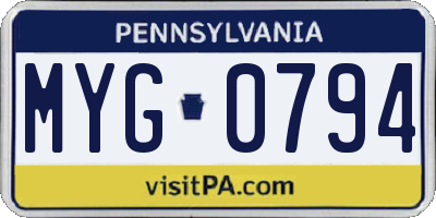 PA license plate MYG0794