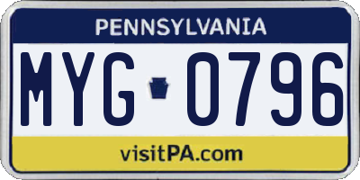 PA license plate MYG0796