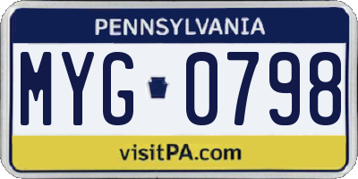 PA license plate MYG0798