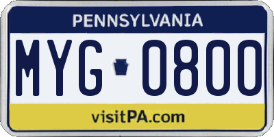 PA license plate MYG0800