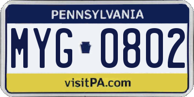 PA license plate MYG0802