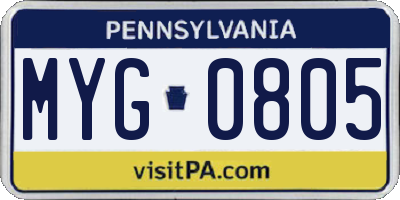 PA license plate MYG0805