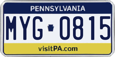 PA license plate MYG0815